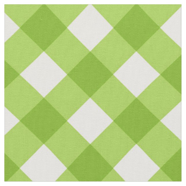 Diagonal White/Green Gingham Pattern Fabric (Close Up)