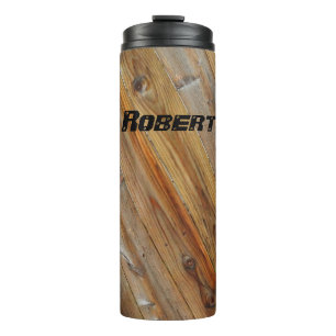 Diagonal Wood Planks *Personalise* Thermal Tumbler
