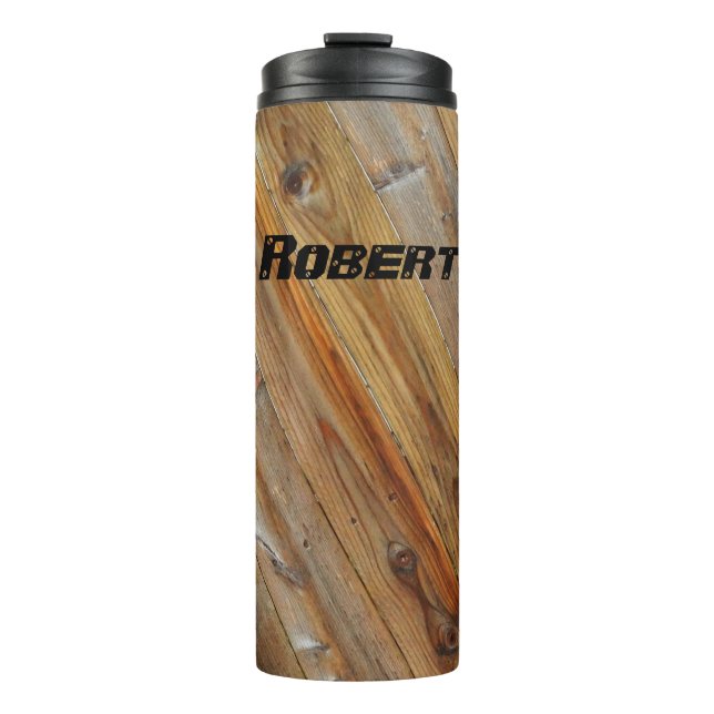 Diagonal Wood Planks *Personalise* Thermal Tumbler (Front)
