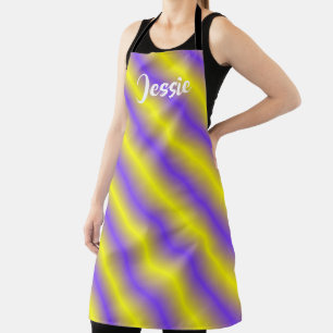 Diagonal yellow and purple stripes apron