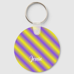 Diagonal yellow and purple stripes key ring