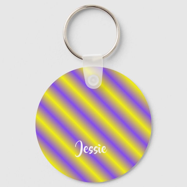 Diagonal yellow and purple stripes key ring (Front)