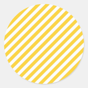 Diagonal yellow and white stripes pattern  classic round sticker