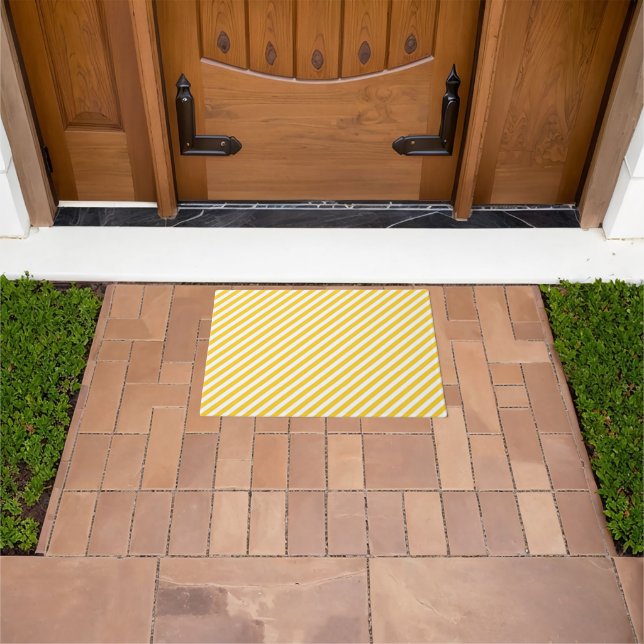 Diagonal yellow and white stripes pattern  doormat (Outdoor)