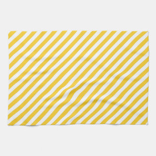 Diagonal yellow and white stripes pattern  tea towel