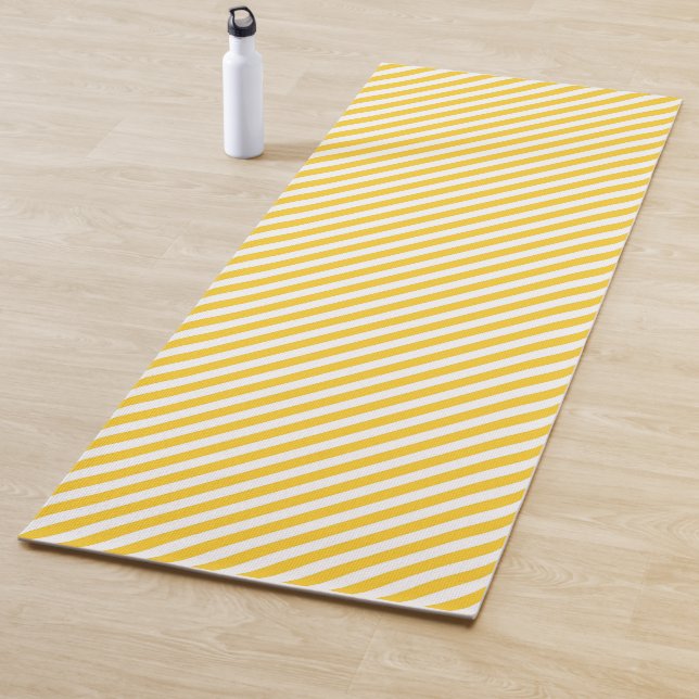 Diagonal yellow and white stripes pattern  yoga mat (In Situ)