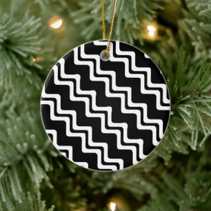 Diagonal Zig Zag Dual Coloured Line Pattern Ceramic Tree Decoration