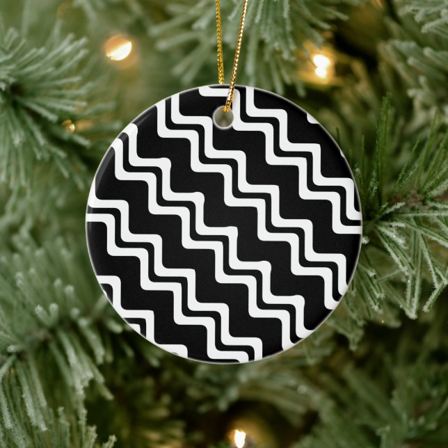 Diagonal Zig Zag Dual Coloured Line Pattern Ceramic Tree Decoration (Tree)