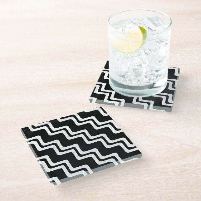 Diagonal Zig Zag Dual Coloured Line Pattern Glass Coaster (Angled)