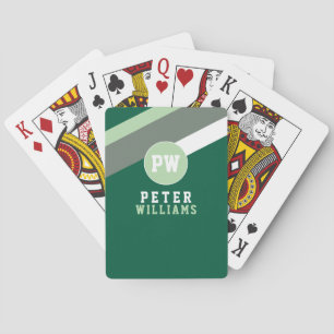Diagonally Striped Green Monogram Playing Cards