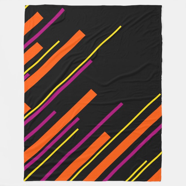 Diagonals - Black, Pink, Orange and Yellow Fleece Blanket (Front)