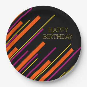 Diagonals - Black, Pink, Orange and Yellow Paper Plate