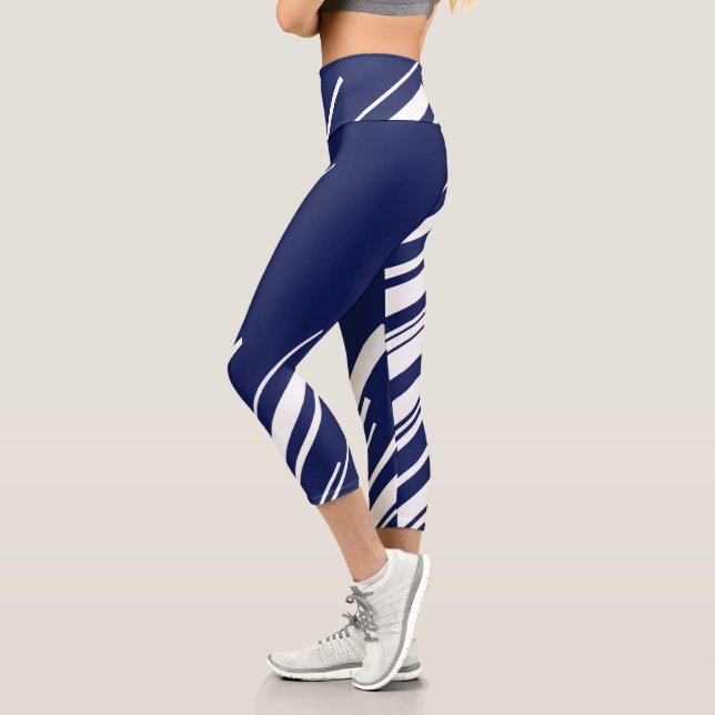 Diagonals - Blue and White Capri Leggings (Left)