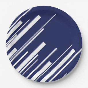Diagonals - Blue and White Paper Plate
