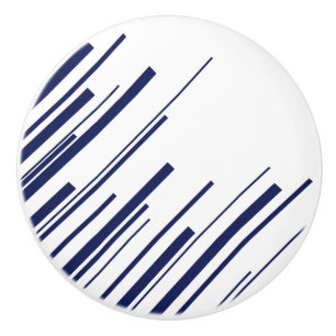 Diagonals in Blue and White Ceramic Knob