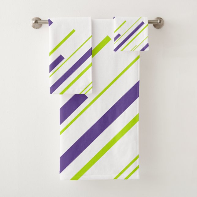 Diagonals in Lime Green and Purple Bath Towel Set (Insitu)