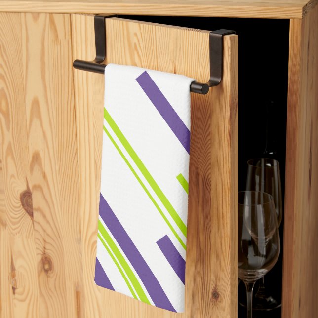 Diagonals in Lime Green and Purple Tea Towel (Thirds Fold)