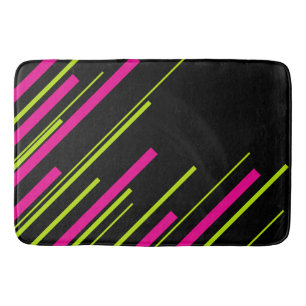 Diagonals in Lime Green, Hot Pink and Black Bath Mat