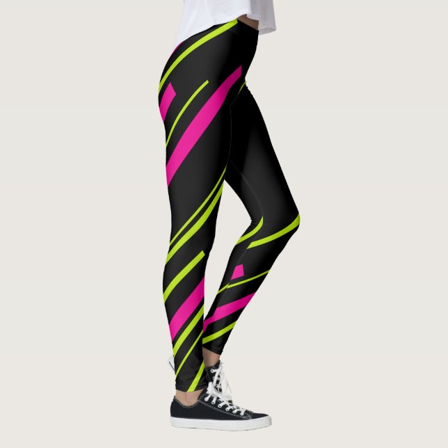 Diagonals in Lime Green, Hot Pink and Black Leggings (Right)