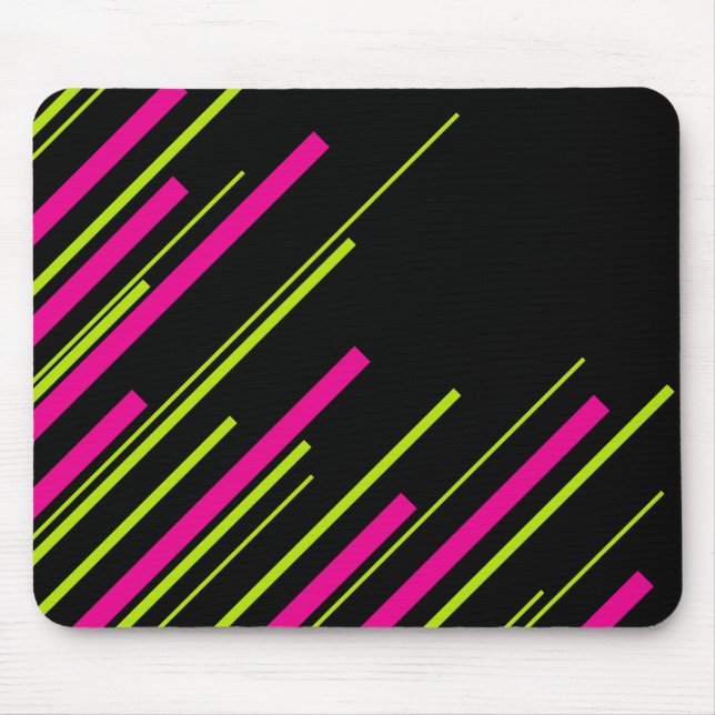Diagonals in Lime Green, Hot Pink and Black Mouse Mat (Front)