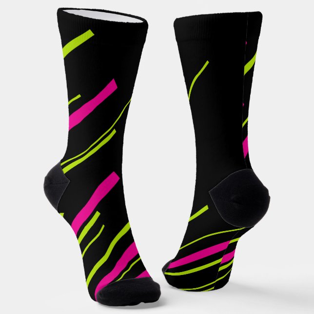 Diagonals in Lime Green, Hot Pink and Black Socks (Angled)