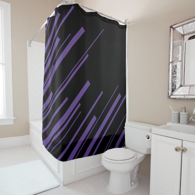 Diagonals in Purple and Black Shower Curtain (In Situ)