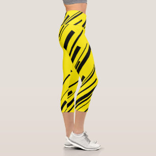 Diagonals in Yellow and Black Capri Leggings