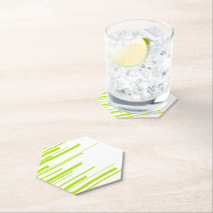 Diagonals - Lime Green and White Paper Coaster