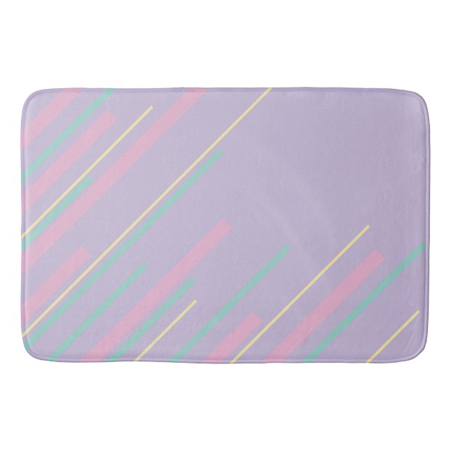 Diagonals - Pastel Pink, Yellow, Purple and Green  Bath Mat (Front)