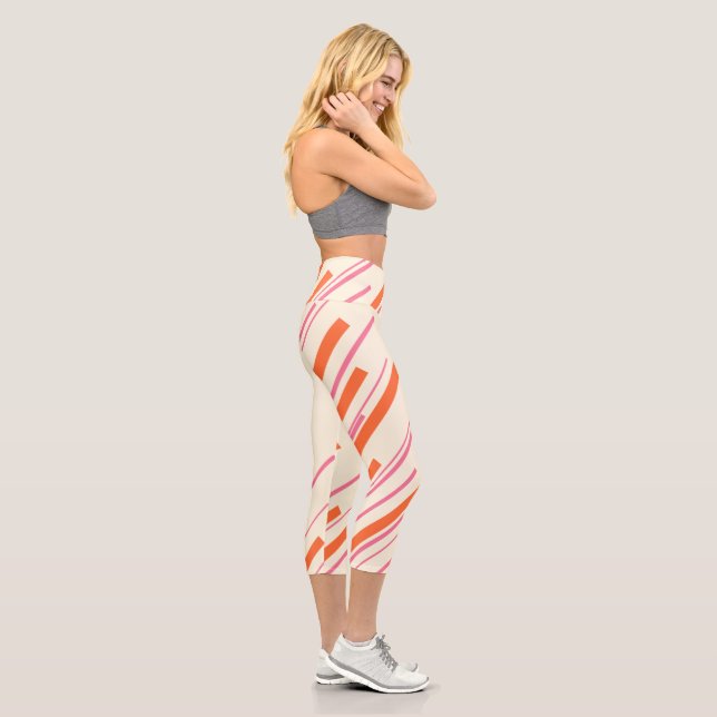 Diagonals - Pink, Orange and Cream Capri Leggings (Right)