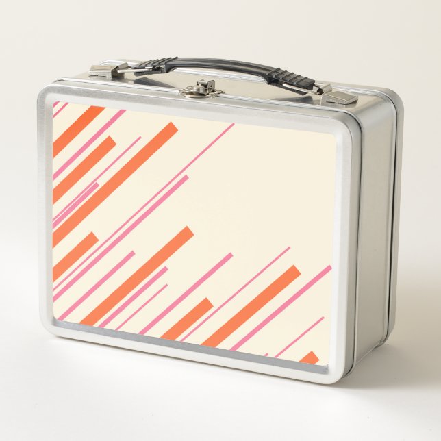 Diagonals - Pink, Orange and Cream Metal Lunch Box (Front)
