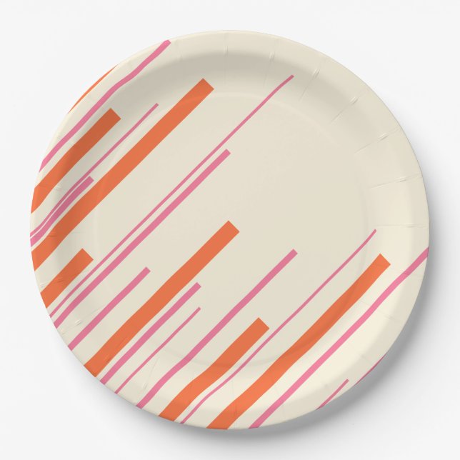 Diagonals - Pink, Orange and Cream Paper Plate (Front)