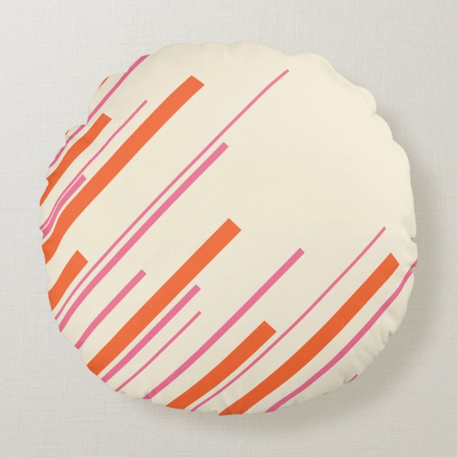Diagonals - Pink, Orange and Cream Round Cushion (Front)