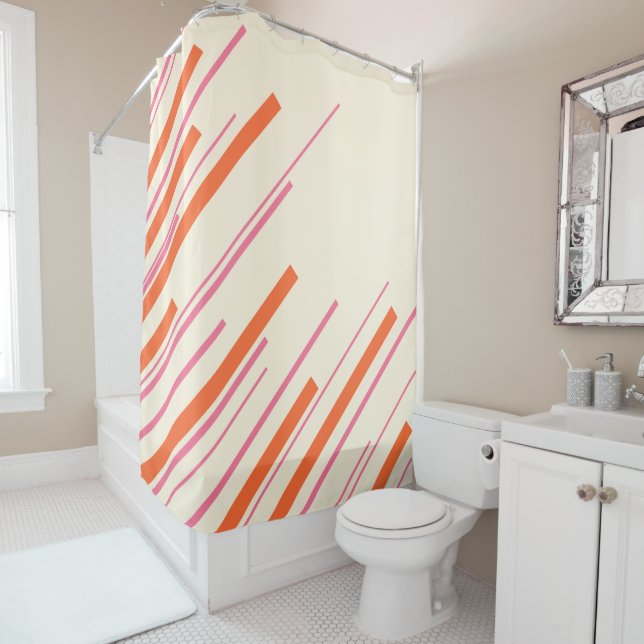 Diagonals - Pink, Orange and Cream Shower Curtain (In Situ)