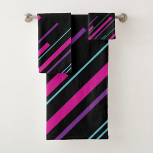 Diagonals - Pink, Purple, Blue and Black Bath Towel Set