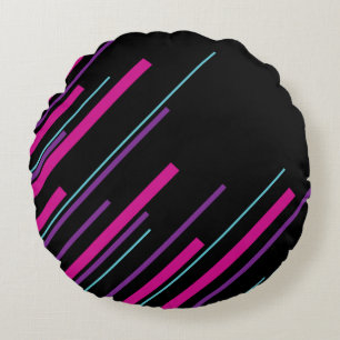 Diagonals - Pink, Purple, Blue and Black Round Cushion