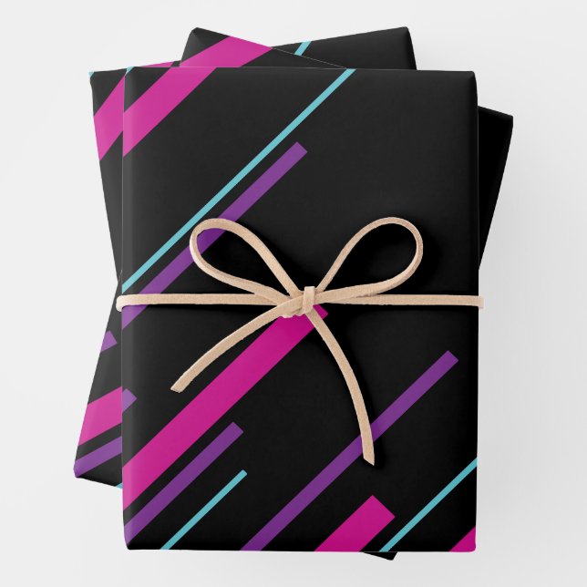 Diagonals - Pink, Purple, Blue and Black Wrapping Paper Sheet (In situ)