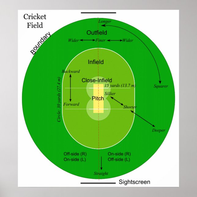 Diagram of a Grassy Oval Shaped Cricket Field Poster (Front)