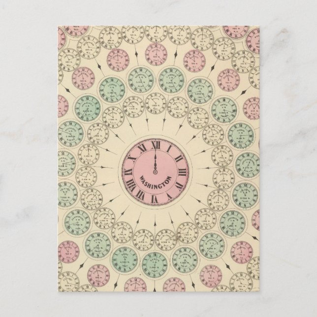 Diagram of difference of time between places postcard (Front)