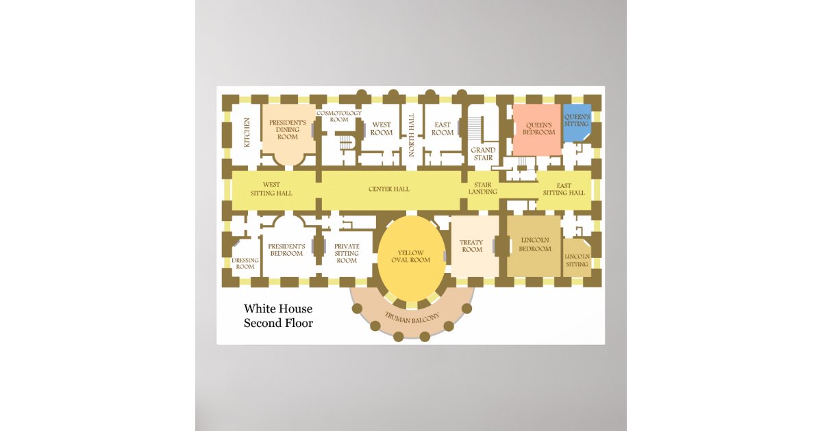 Diagram of the Second Floor of the White House Poster