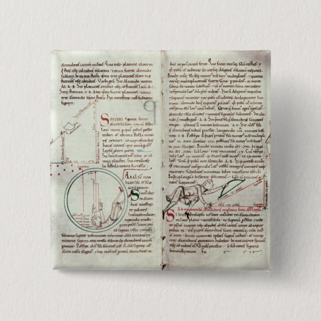 Diagrams of measurements and text (vellum) 15 cm square badge (Front)