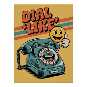 "Dial 'Like'" Retro Phone with Pop Art Emoji Poster