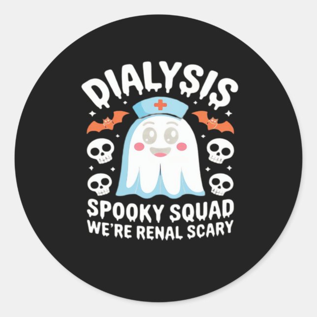 Dialysis Nephrology Nurse Cute Halloween Spooky Es Classic Round Sticker (Front)