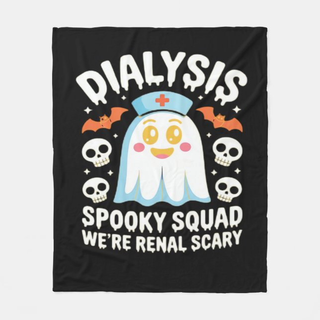 Dialysis Nephrology Nurse Cute Halloween Spooky Es Fleece Blanket (Front)