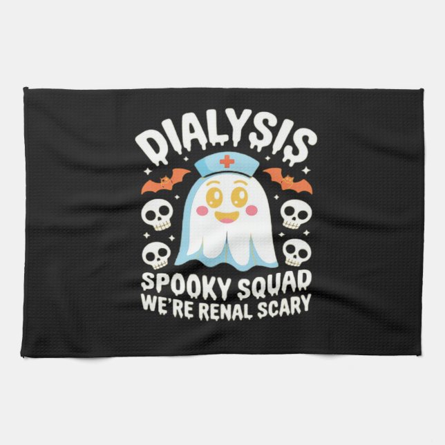 Dialysis Nephrology Nurse Cute Halloween Spooky Es Tea Towel (Horizontal)