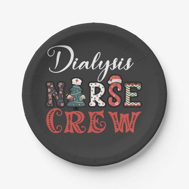 dialysis nurse crew christmas shirt paper plate (Front)