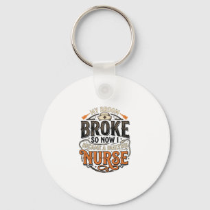Dialysis Nurse Halloween Broom Broke Vintage Desig Key Ring