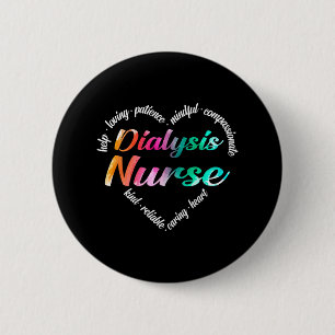 Dialysis Nurse Heart Word Cloud Watercolor Rainbow 6 Cm Round Badge