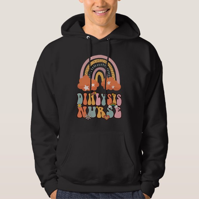 Dialysis Nurse Nephrology Nursing Groovy Retro Rai Hoodie (Front)