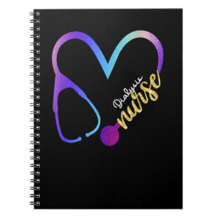 Dialysis Nurse Watercol Glitter Love Heart Stethos Notebook